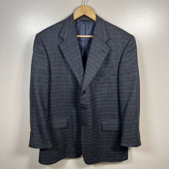 Hilton Loro Piana Wool Blazer Jacket Size 44 Blue Plaid Super 110's Career Work - Picture 1 of 13